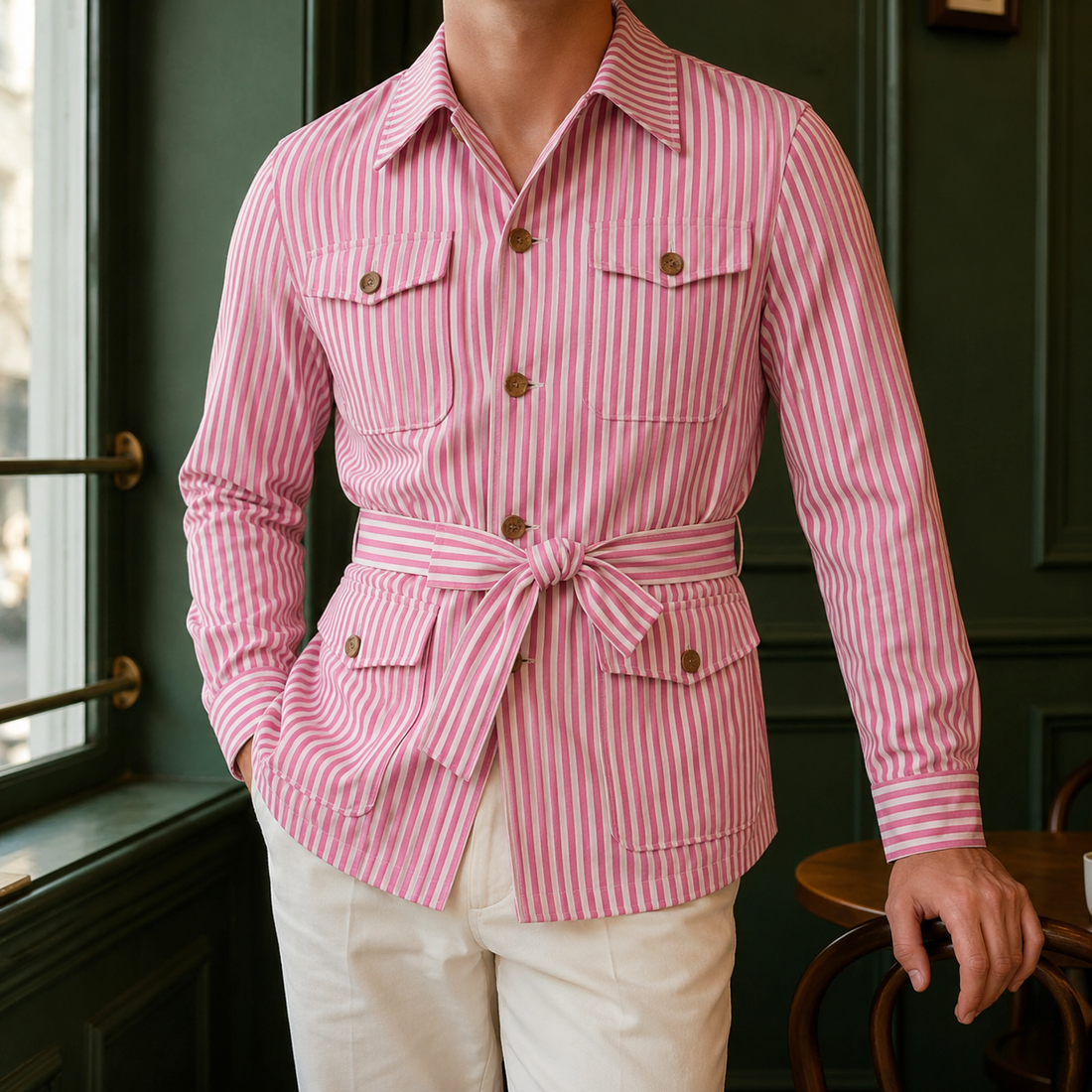 Archer Striped Safari Jacket - Pink