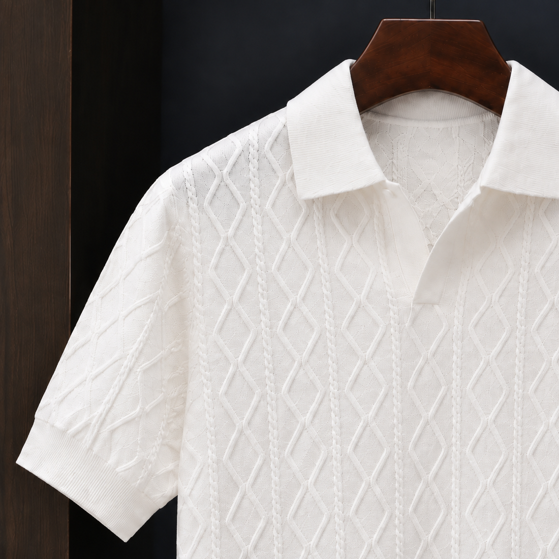 Giles Cable Knit Polo - Lead Product Detail