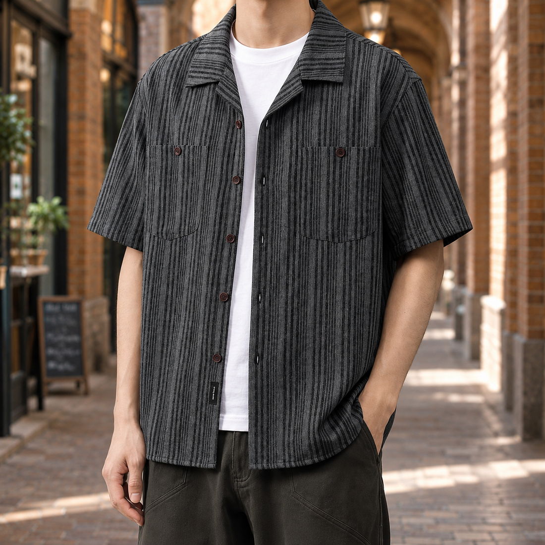 Montgomery Textured Camp Shirt - Black