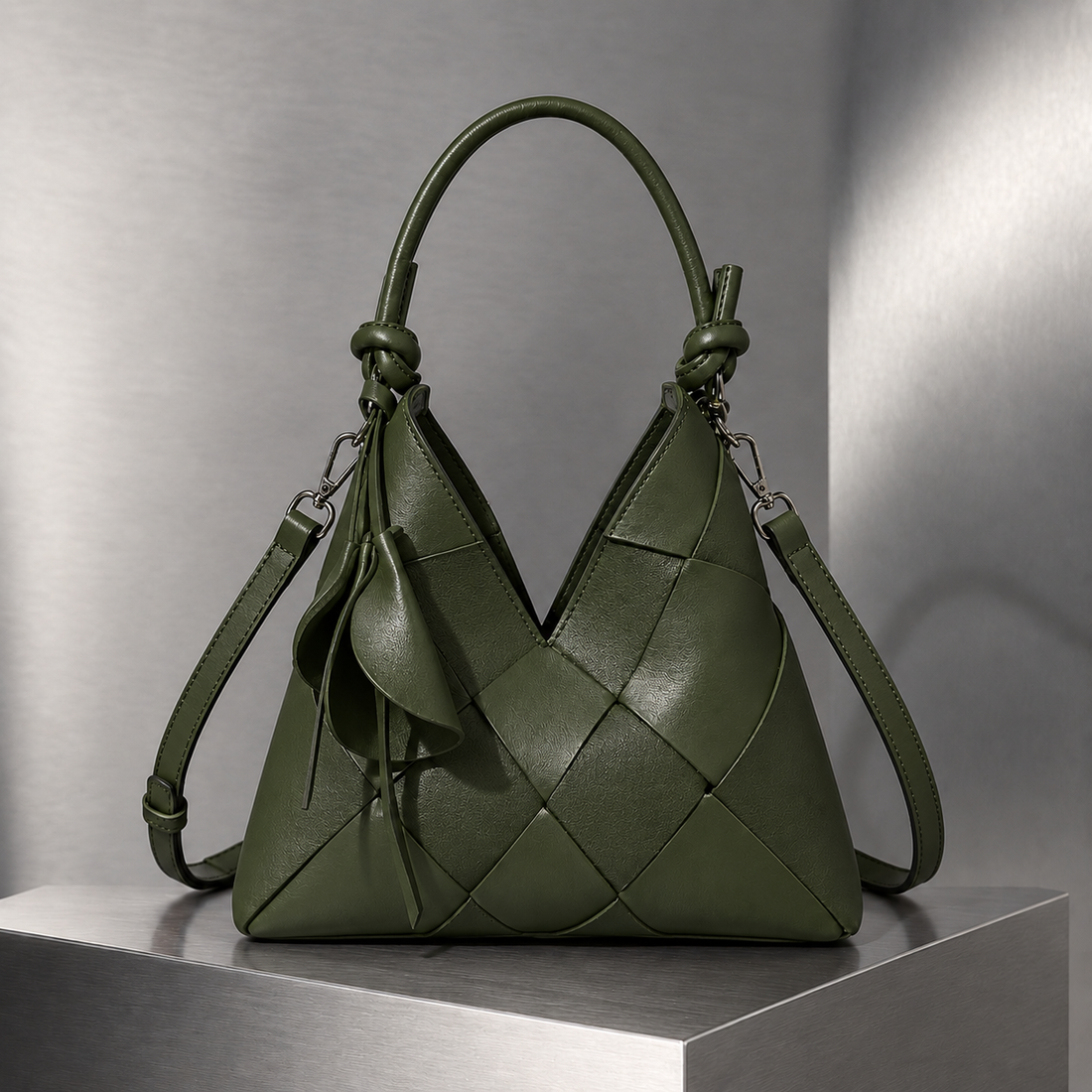 Borghese Woven Shoulder Bag - Forest Green