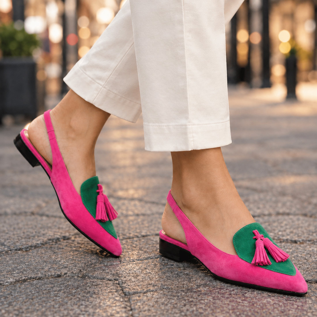Grimaldi Tassel Slingbacks - Pink And Green