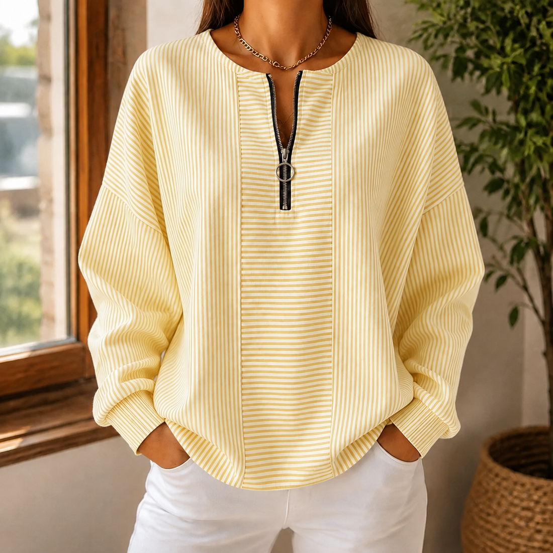 Vivienne Half Zip Top - Yellow