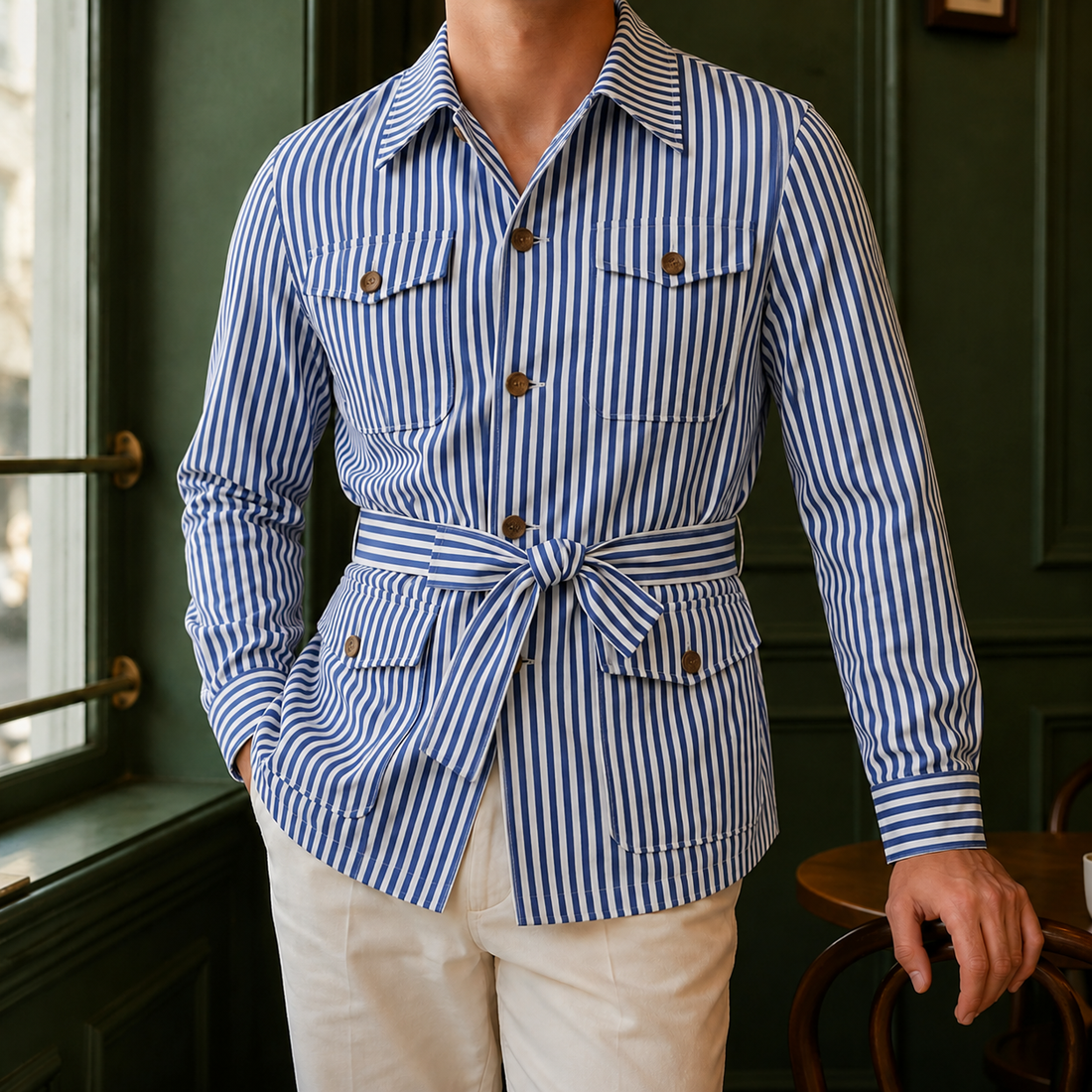 Archer Striped Safari Jacket - Blue
