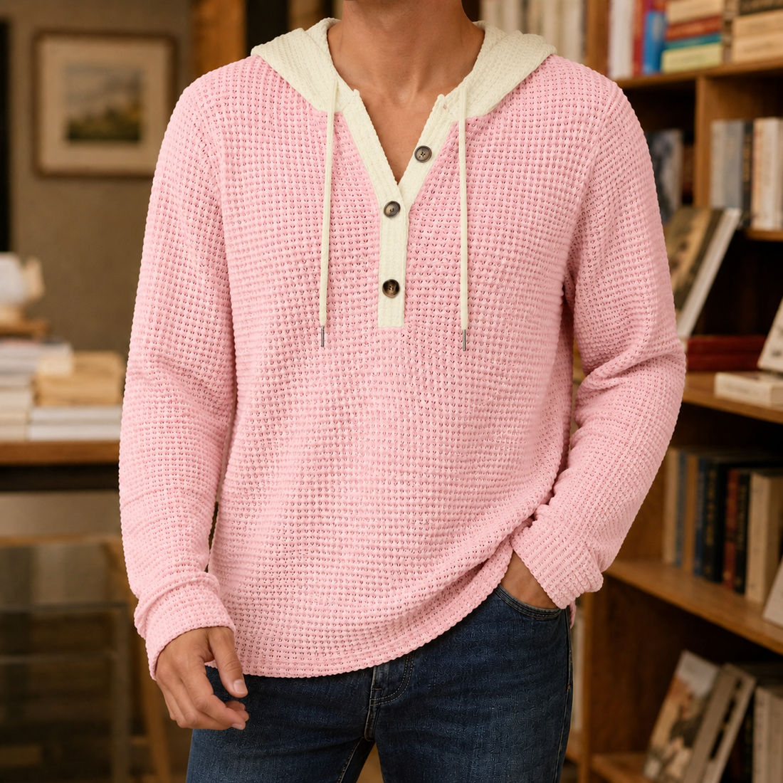 Evander Waffle Hoodie Sweater - Pink