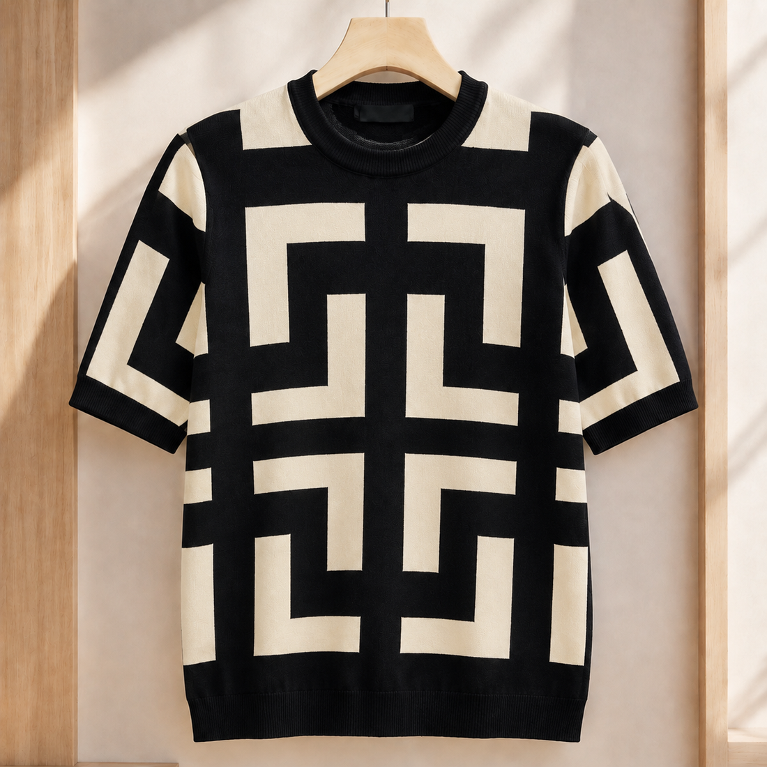 Theo Geometric Knit Top - Black