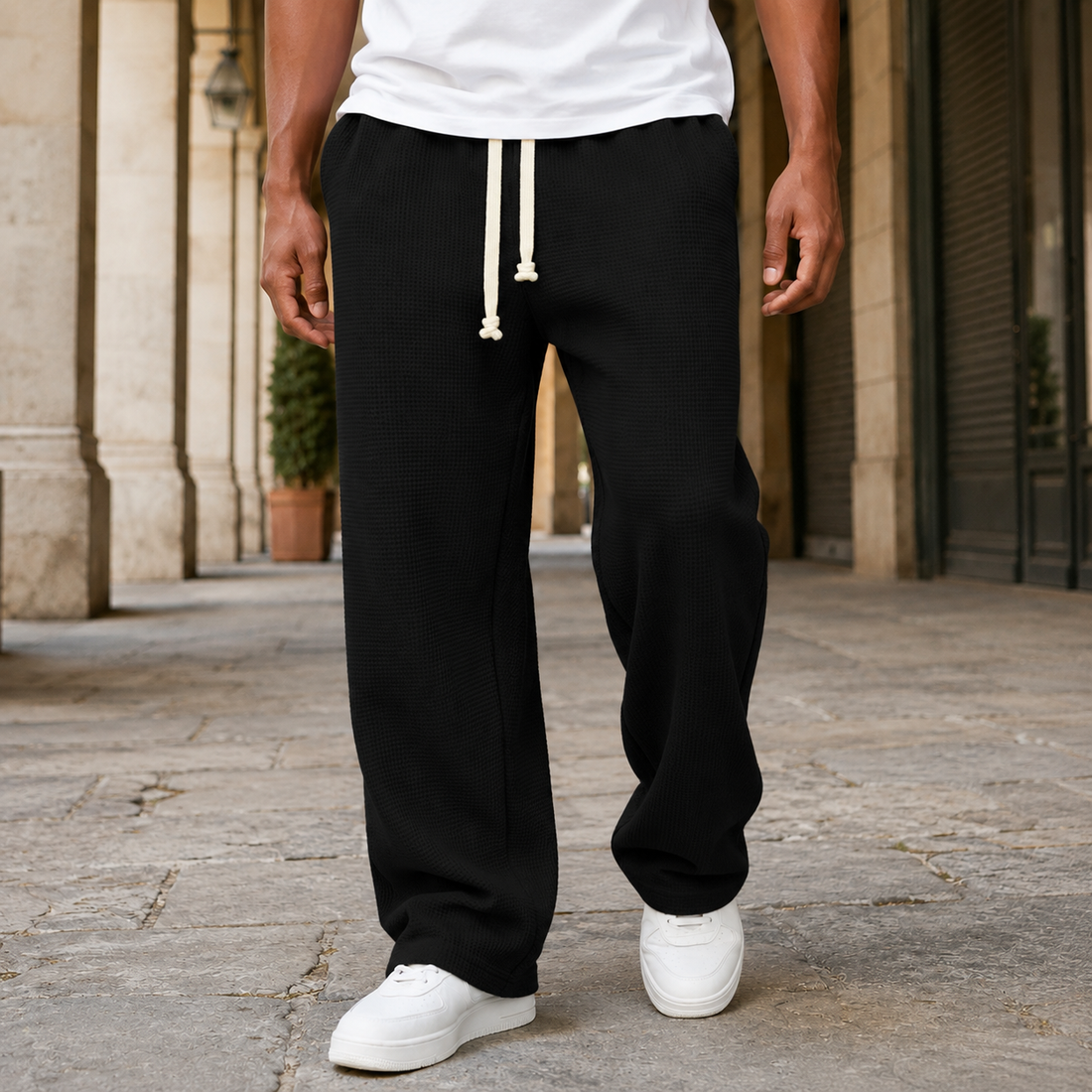 Callum Waffle Pants - Black