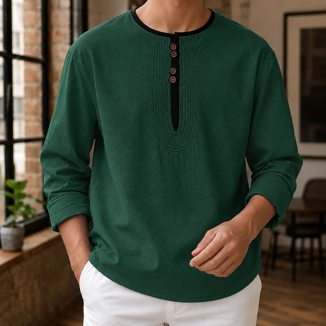 Alexander Linen Henley - Green