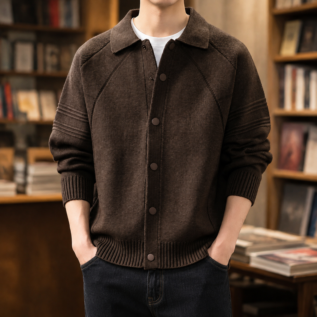 Roman Knit Jacket - Coffee