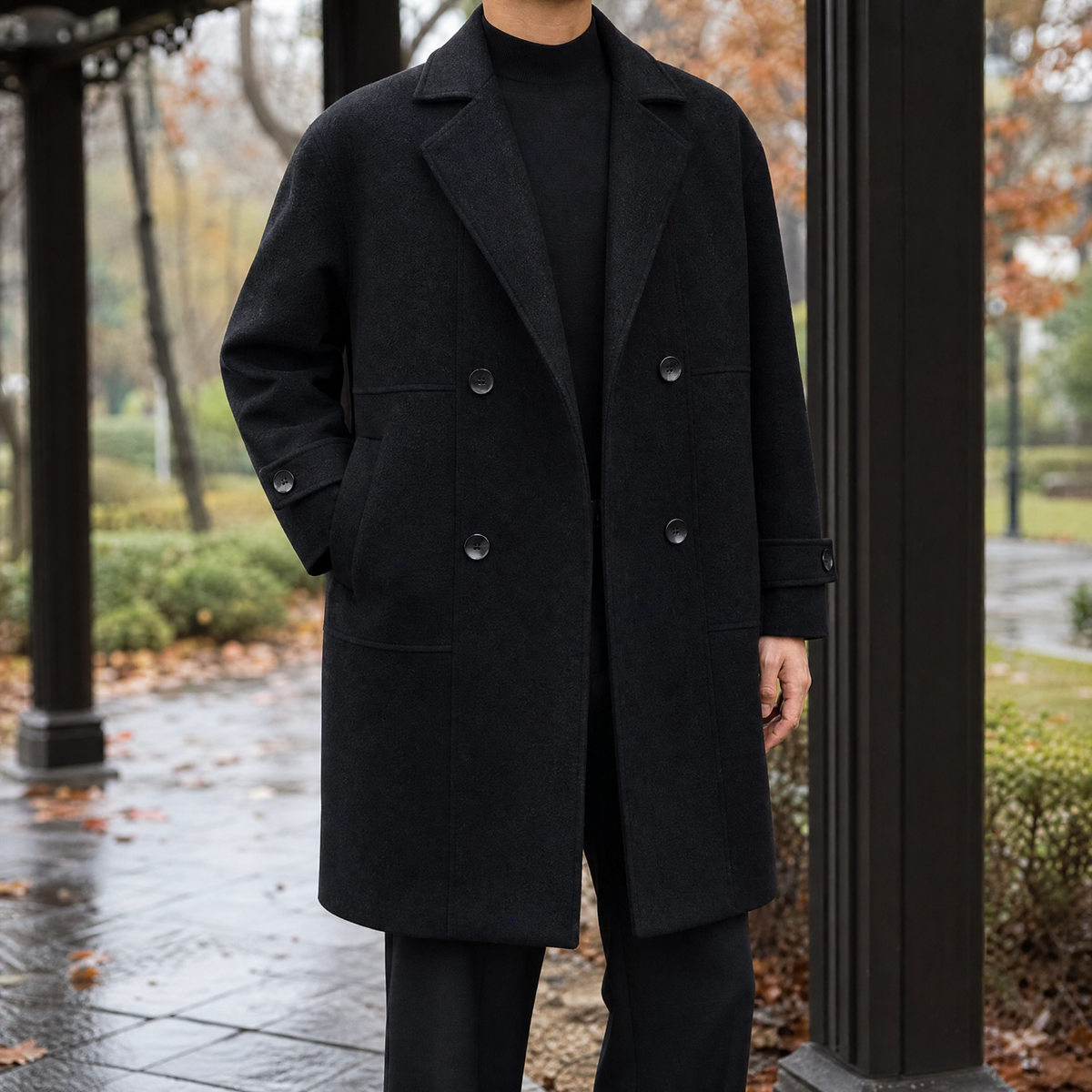 Martin Double Breasted Overcoat - Black