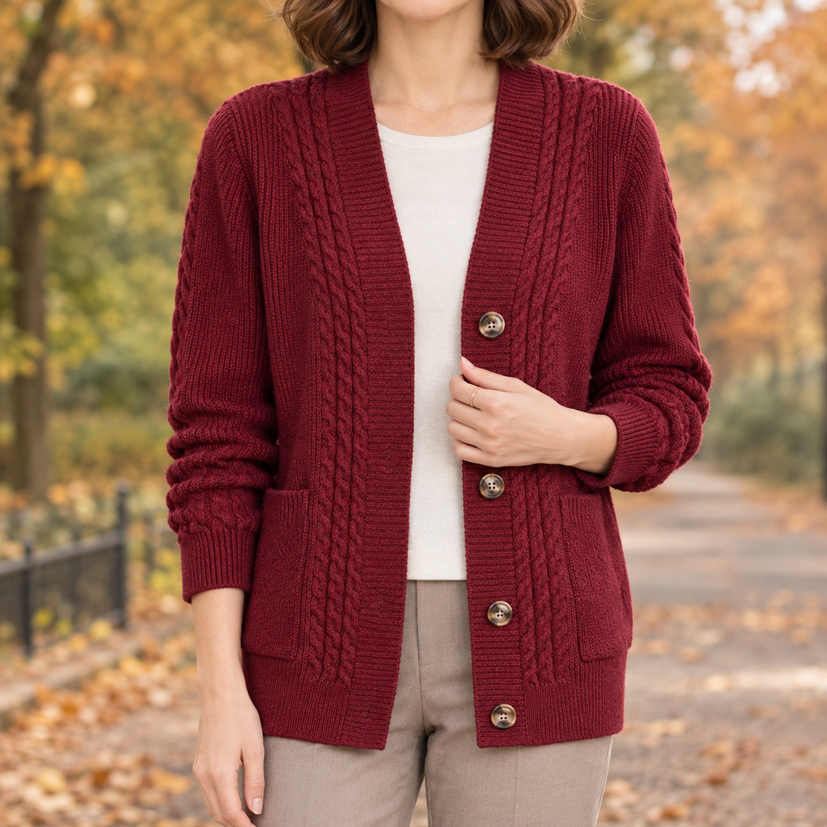 Stella Cable Knit Cardigan - Red