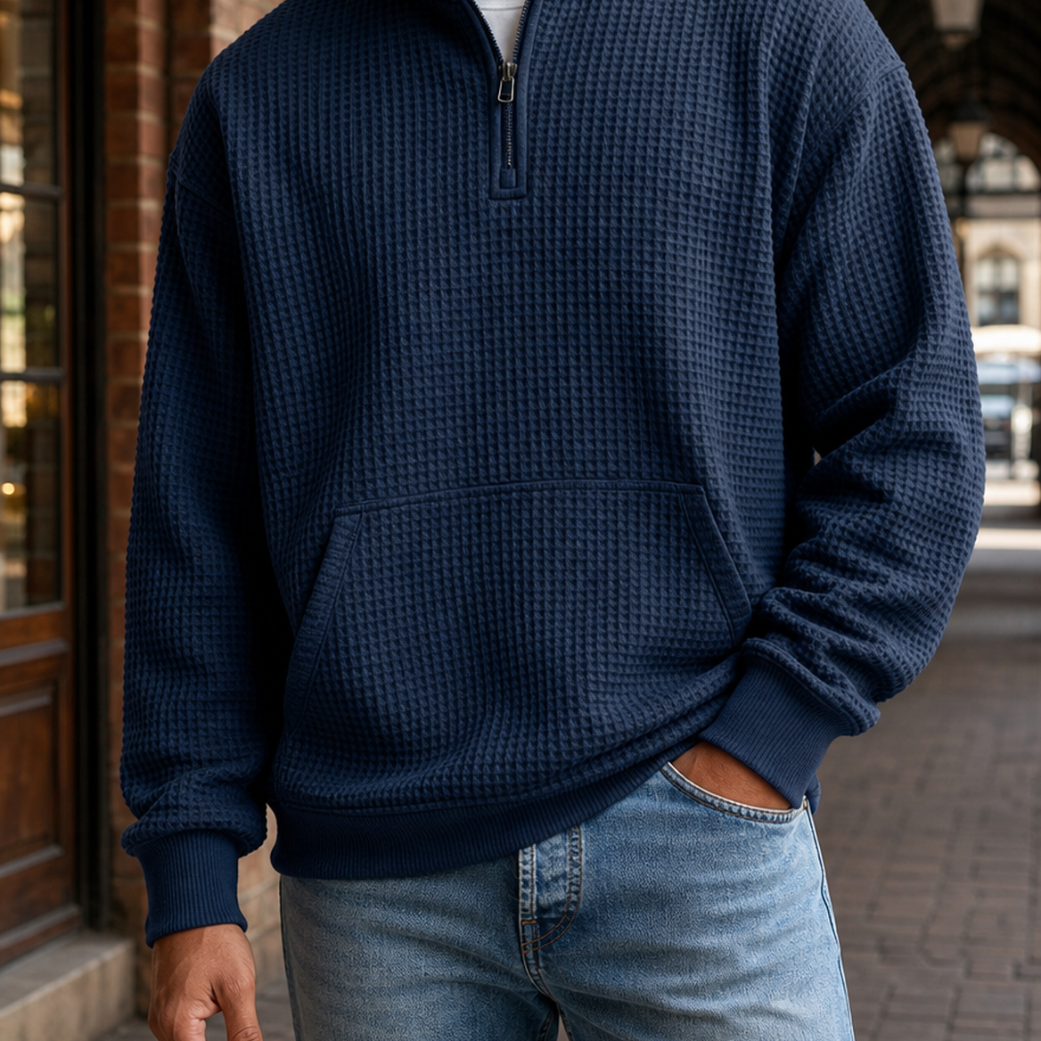Maximus Waffle Pullover - Navy Blue