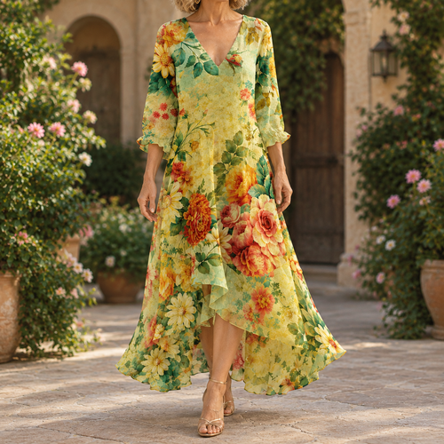 Aimee High-Low Dress - Yellow Floral