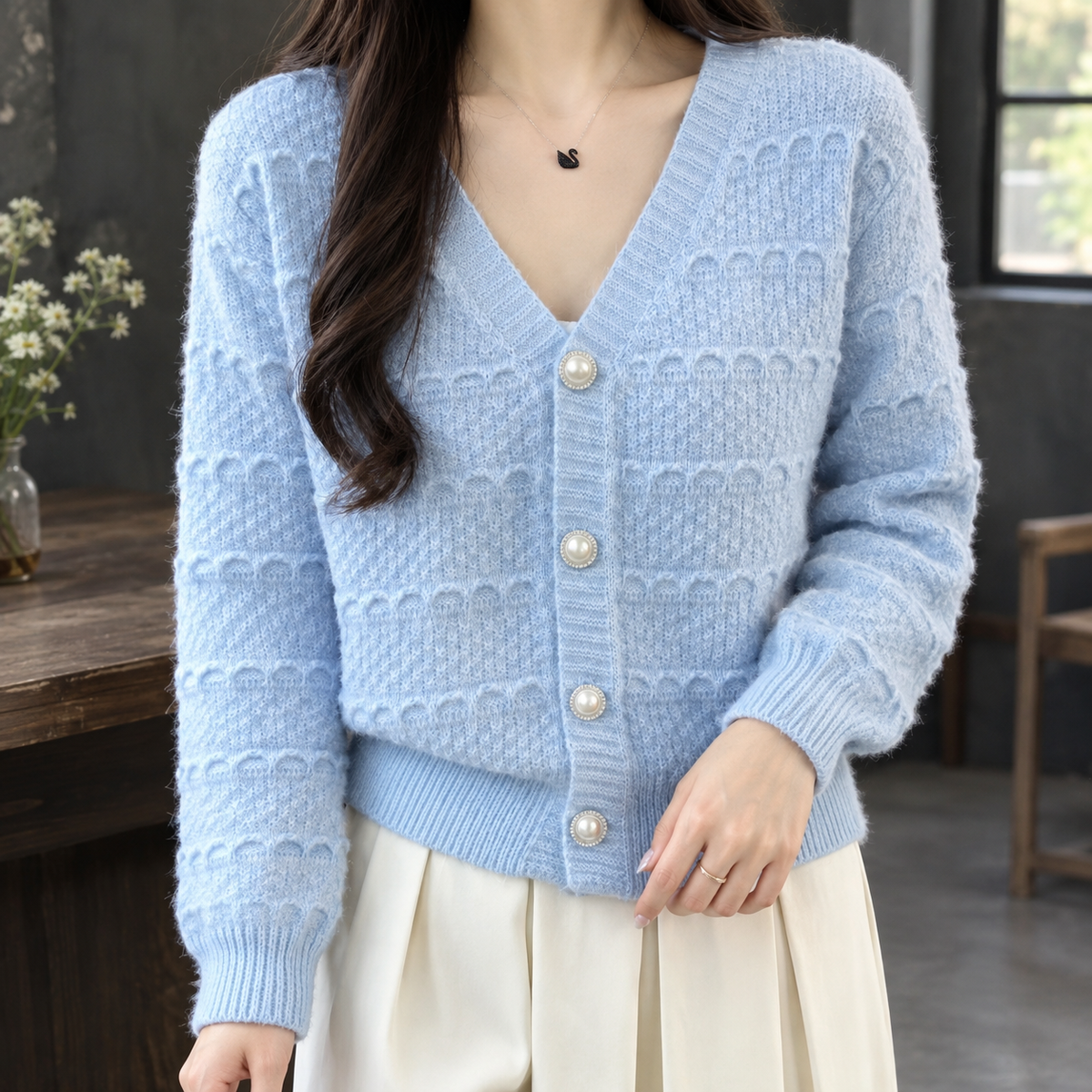 Alma Textured Cardigan - Blue