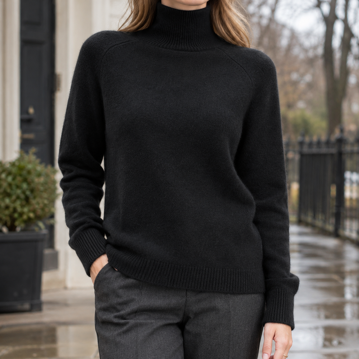 Caroline Ribbed Turtleneck Sweater - Black