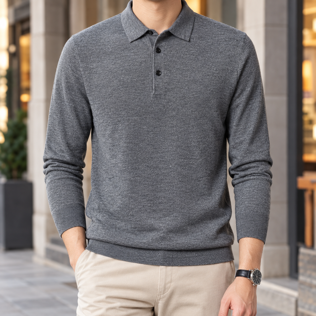 Liam Collared Polo Sweater - Medium Gray