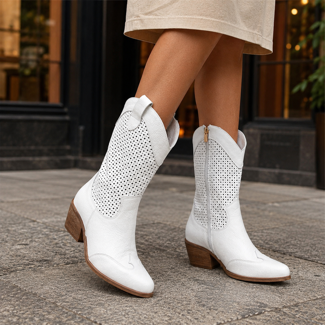 Ravello Leather Cowboy Boots - White