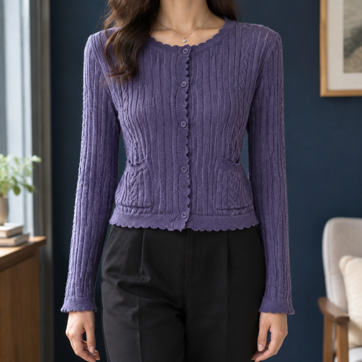 Lucia Ribbed Cardigan - Light Pink Purple