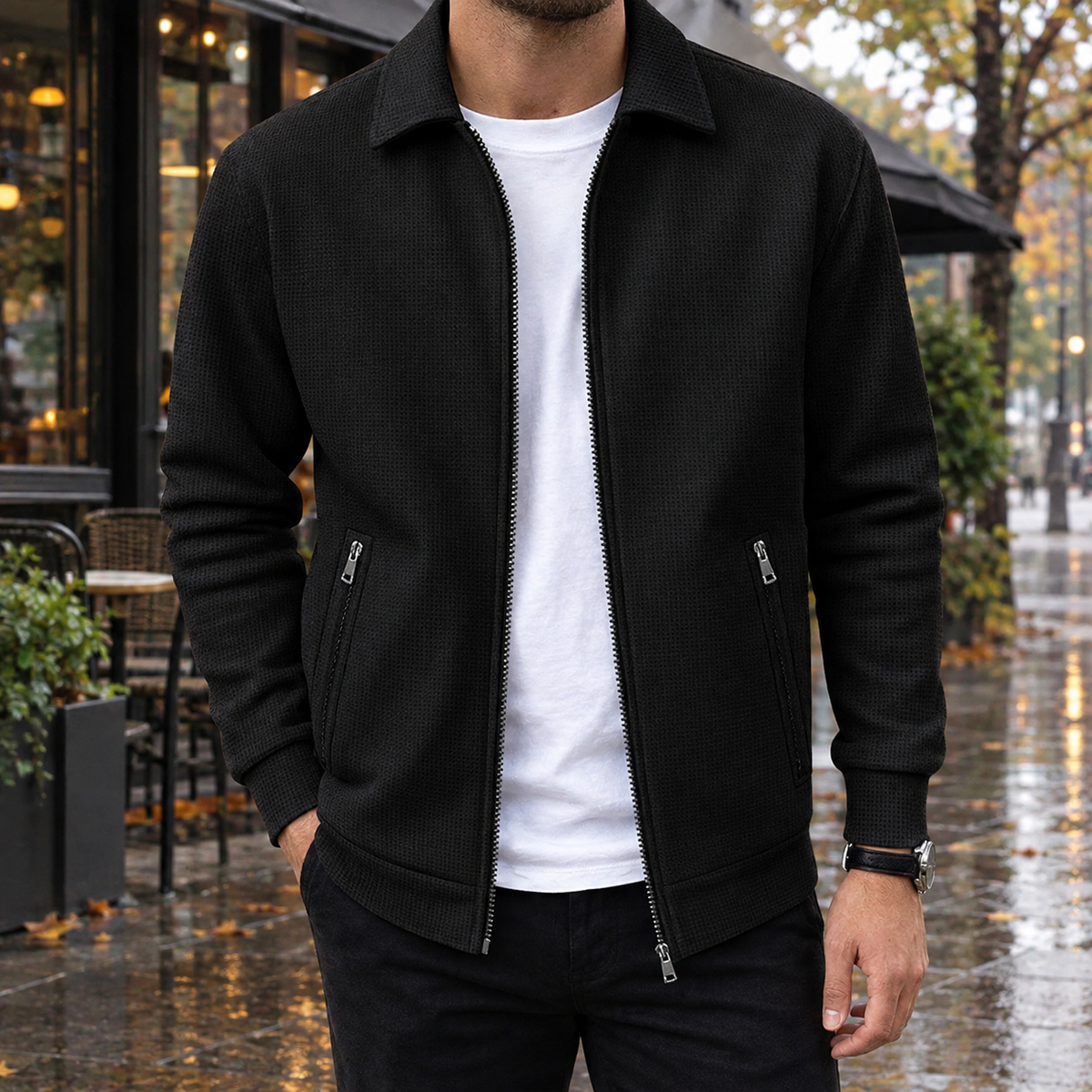Cyprian Textured Zip Jacket - Black