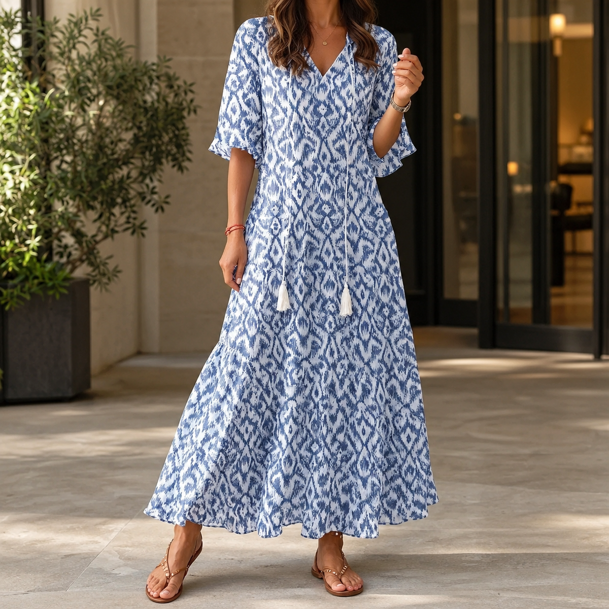 Ascelin Tassel Maxi Dress - Blue