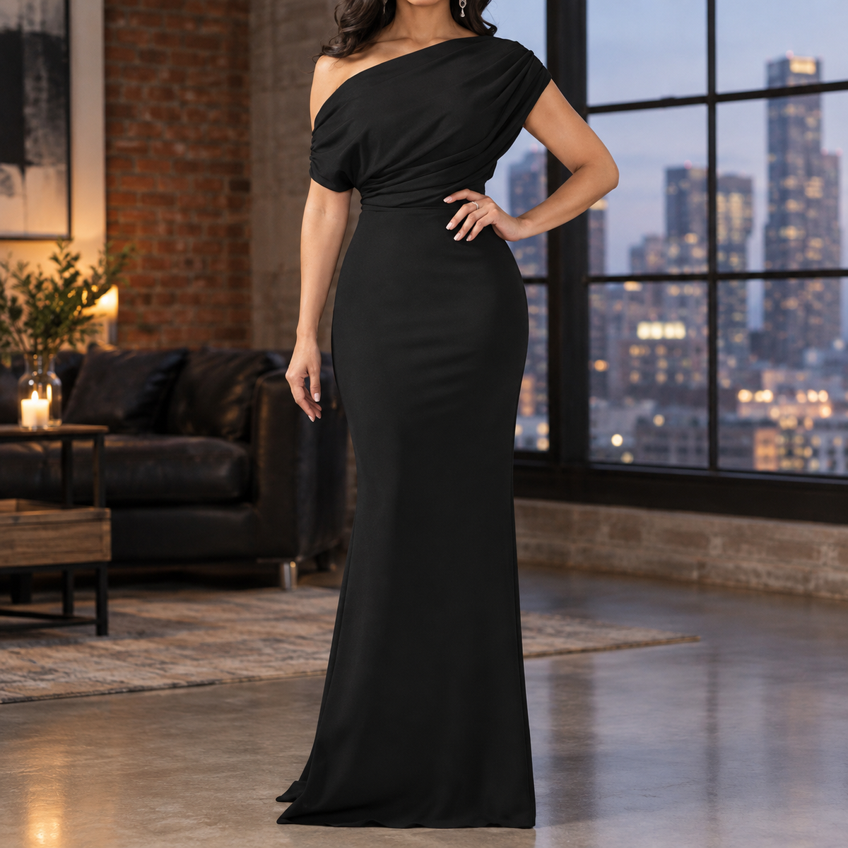 Cecilia Draped Maxi Dress - Black