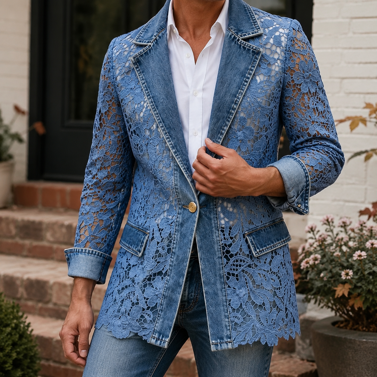 Rowan Lace Panel Jacket - Denim Blue