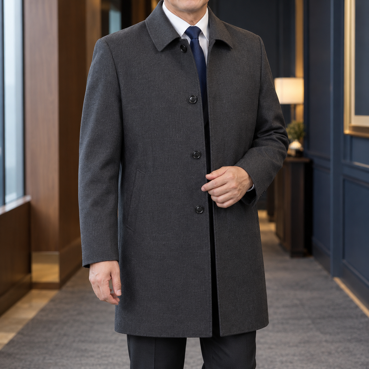 Merrick Single-Breasted Overcoat - Dark Gray