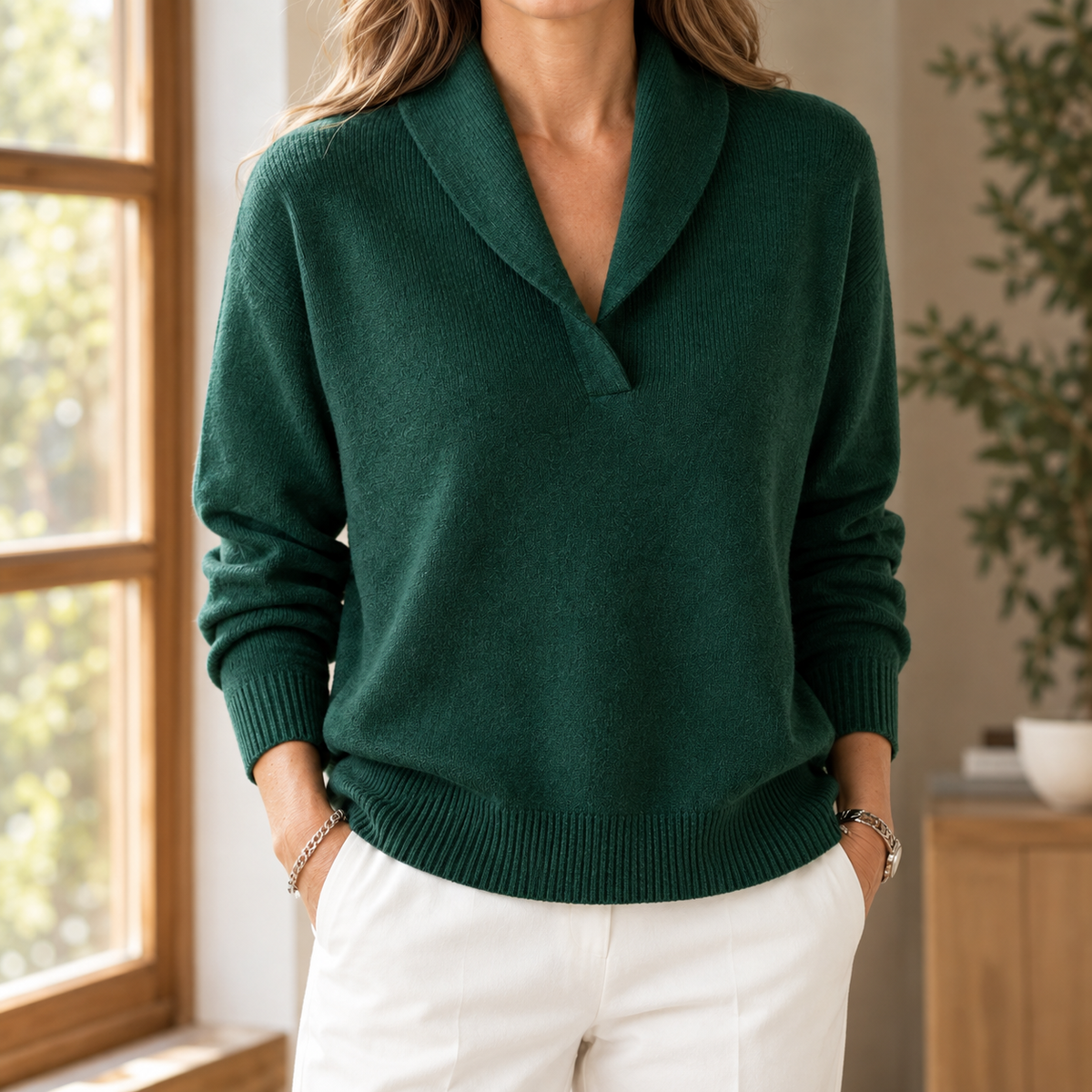 Nora Shawl Collar Sweater - Green