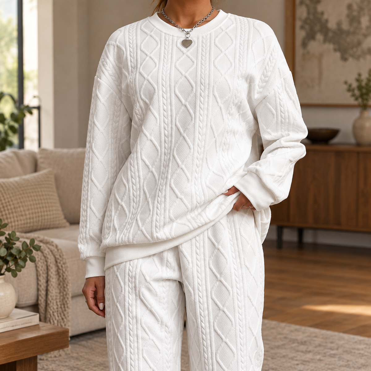 Elettra Cable Textured Set - White