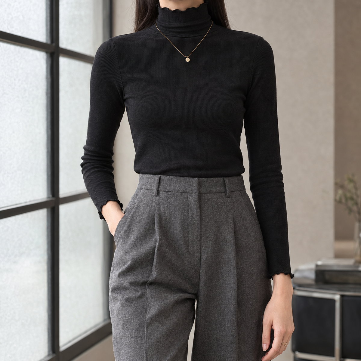 Maeve Ruffle Neck Sweater - Black