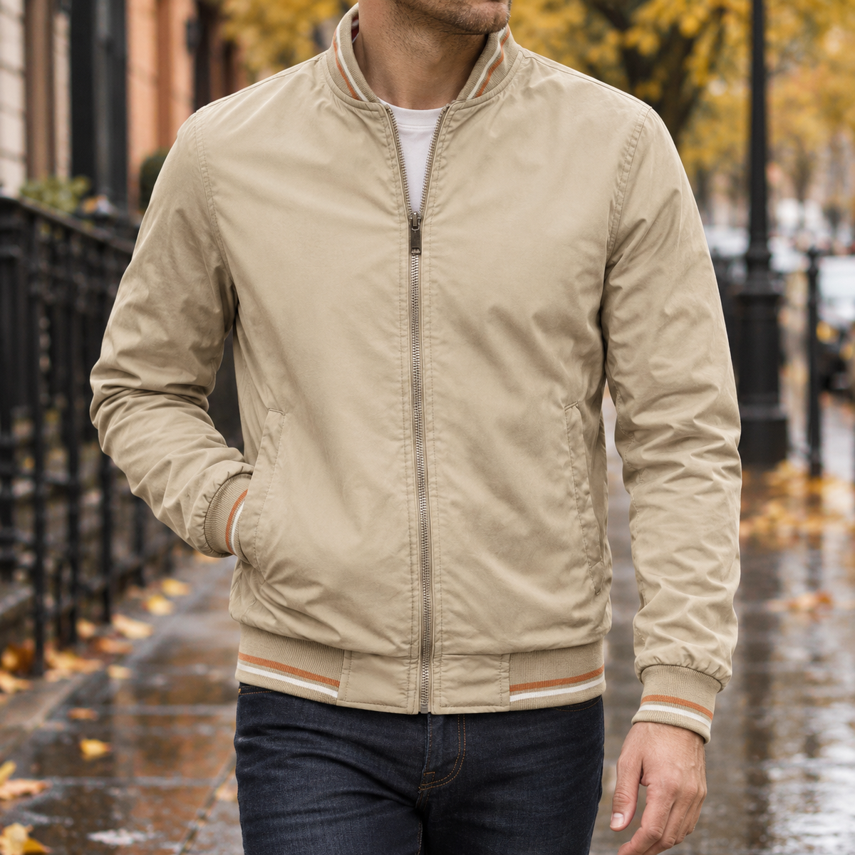 Rupert Ribbed Bomber Jacket - Khaki