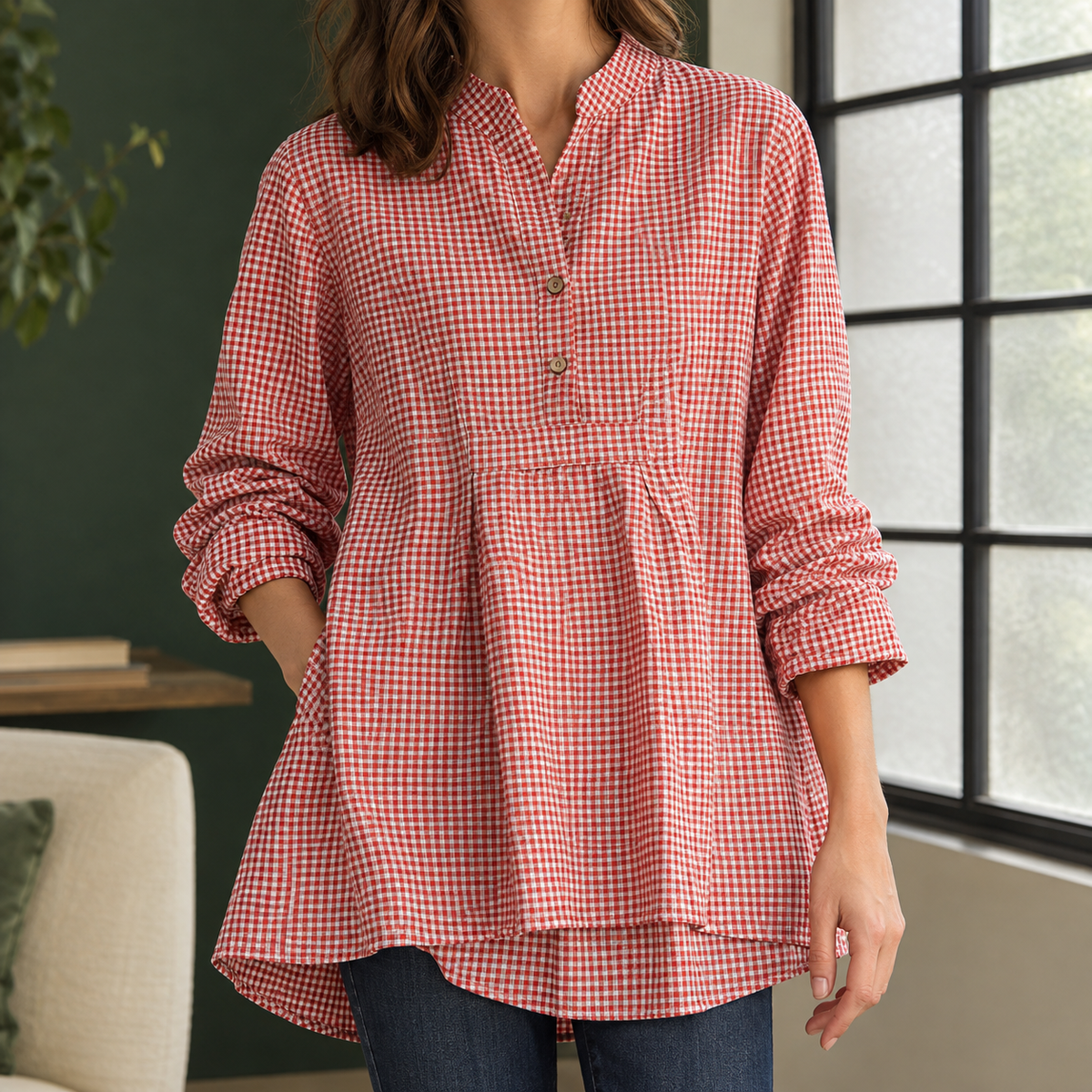 Halcyon Stand Collar Top - Red