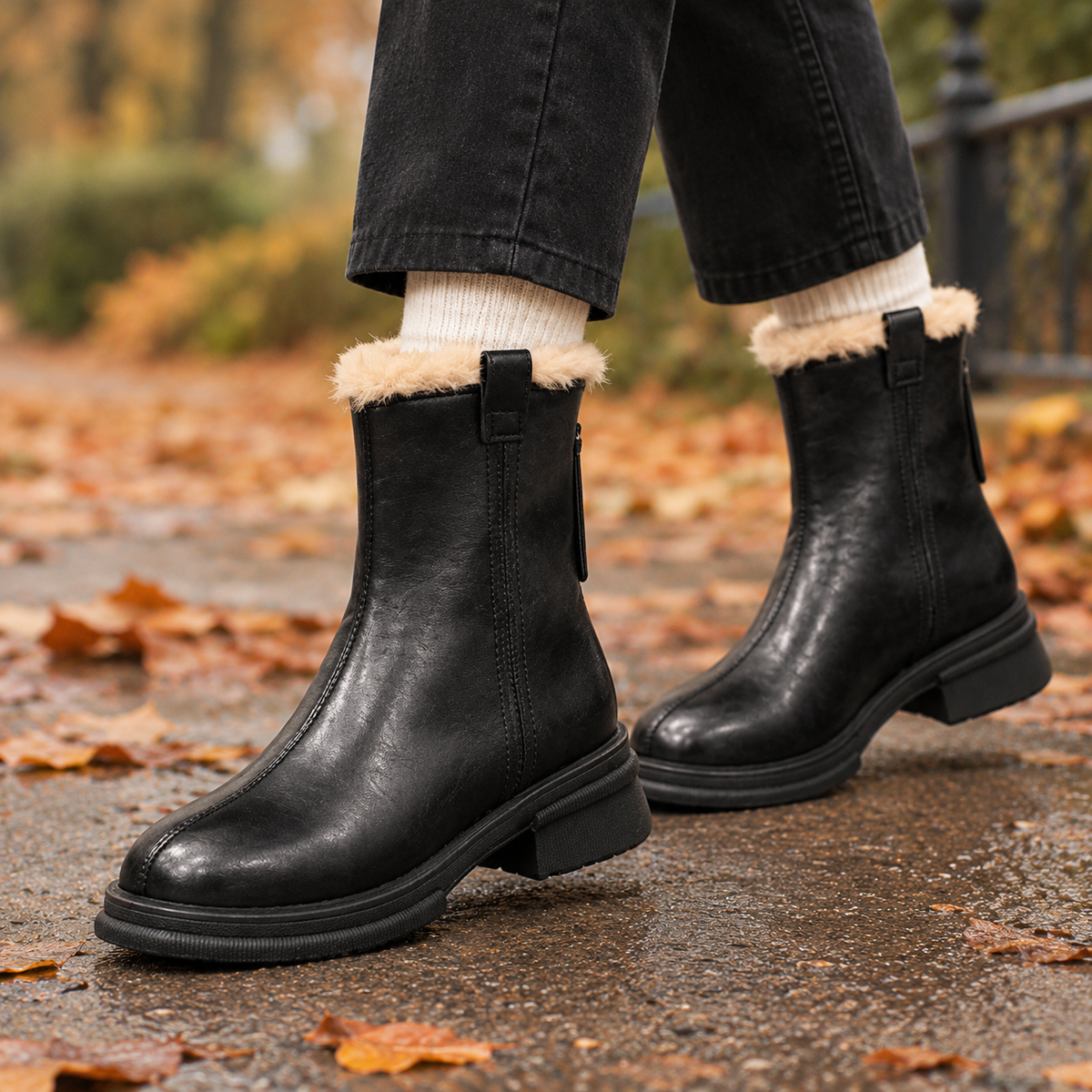 Gallardo Fur Trim Ankle Boots - Black