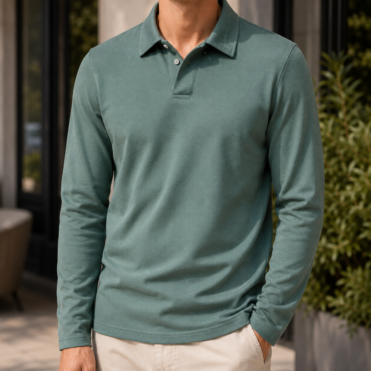 Blaise Long-Sleeve Polo - Grass Green