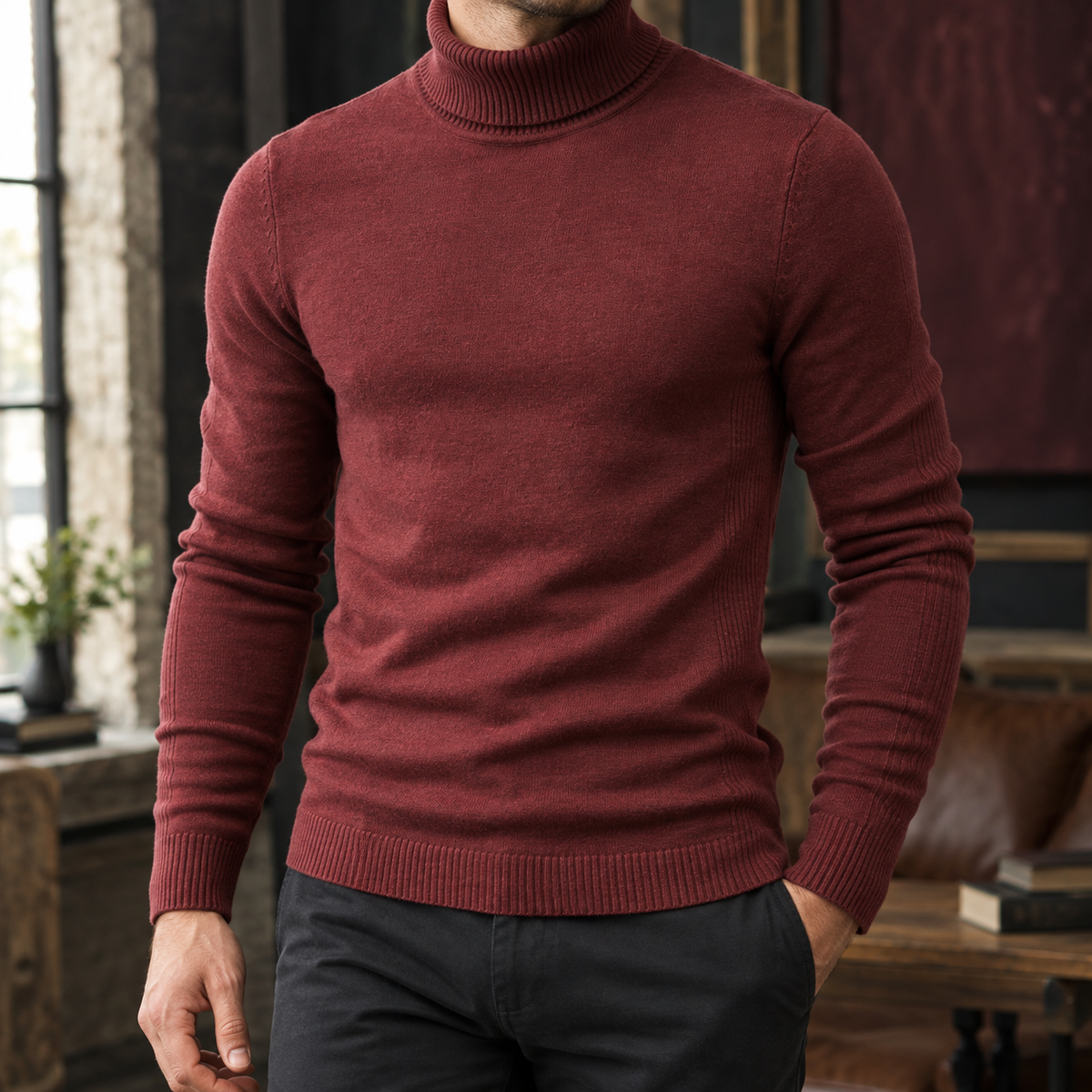 Benjamin Turtleneck Sweater - Wine Red