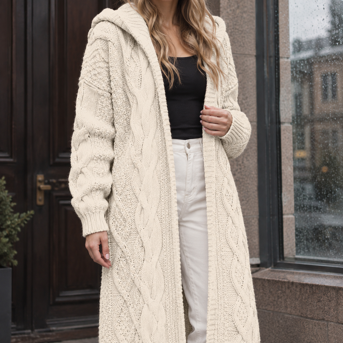 Theodora Cable Knit Cardigan - White