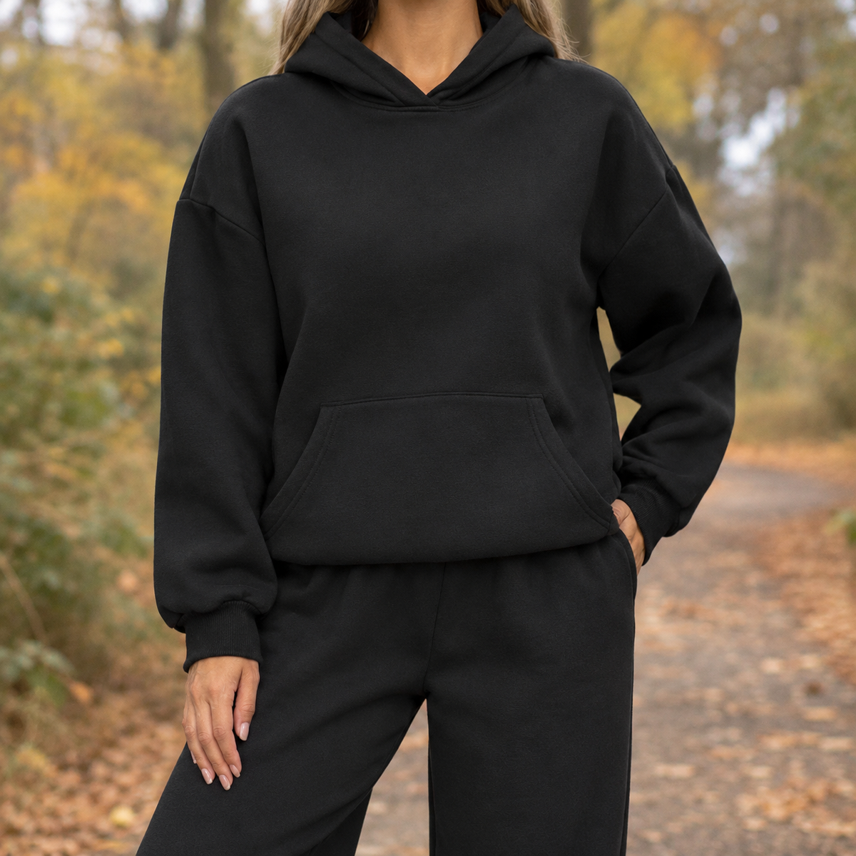Violet Relaxed Hoodie Set - Black