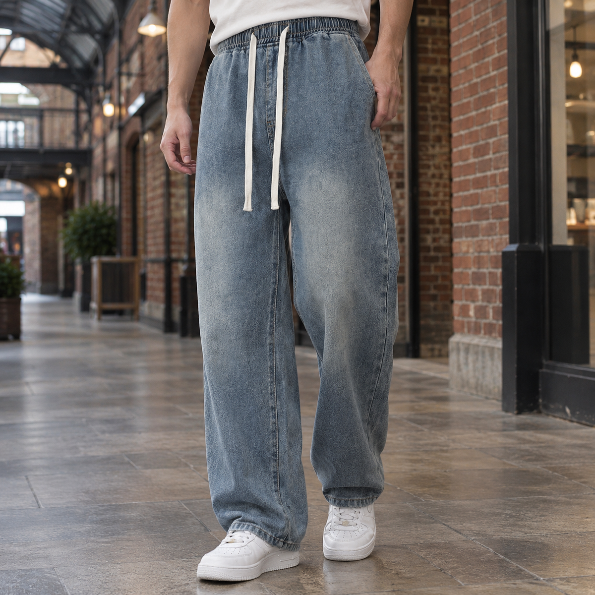 Alfred Wide Leg Jeans - Washed Blue