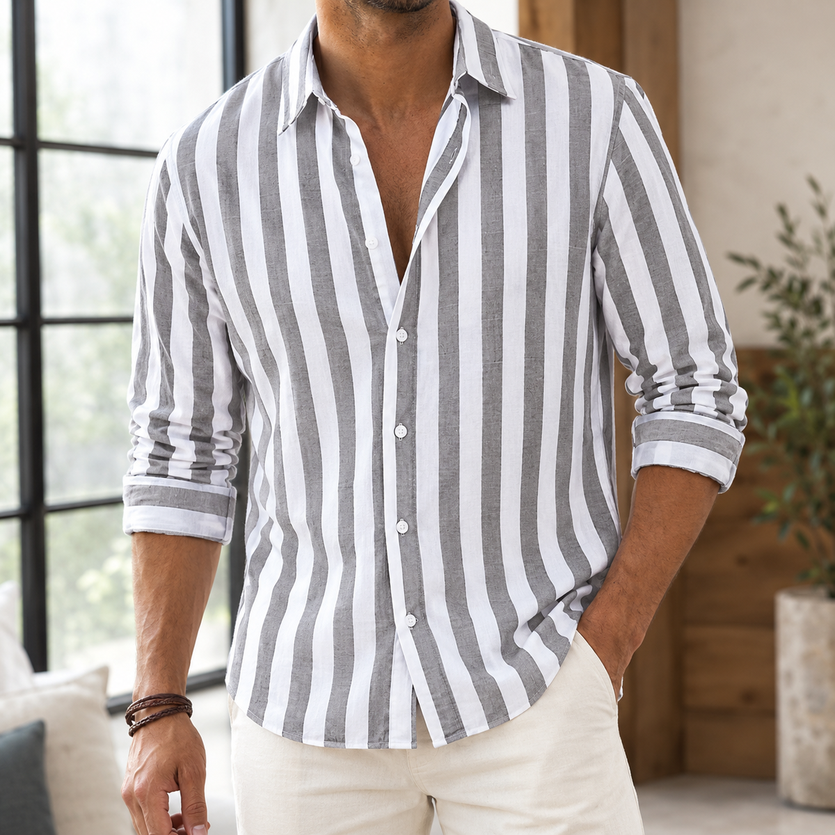 Arend Relaxed Stripe Shirt - Light Gray
