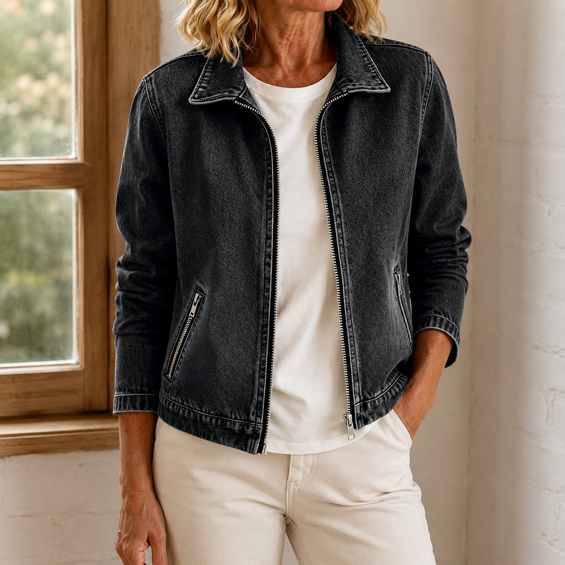 Greta Washed Zip Jacket - Washed Black