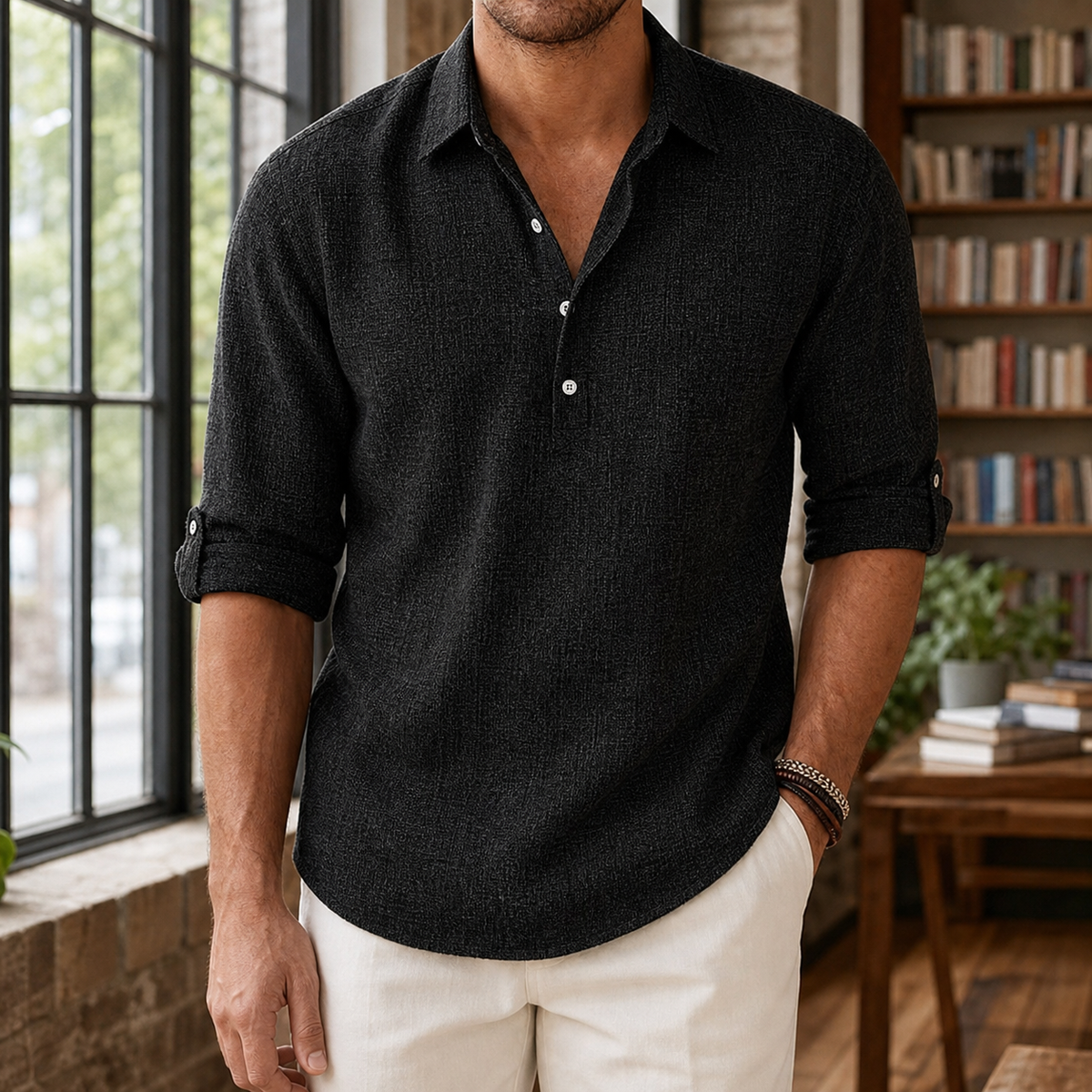 Leon Popover Shirt - Black