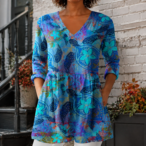 Adele V-Neck Blouse - Blue