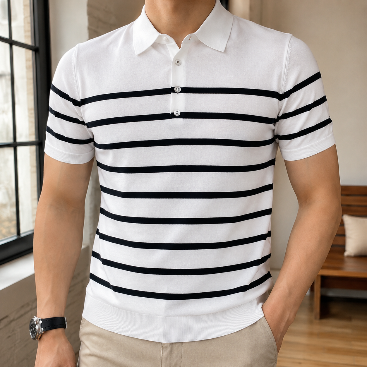 Samson Striped Polo - White