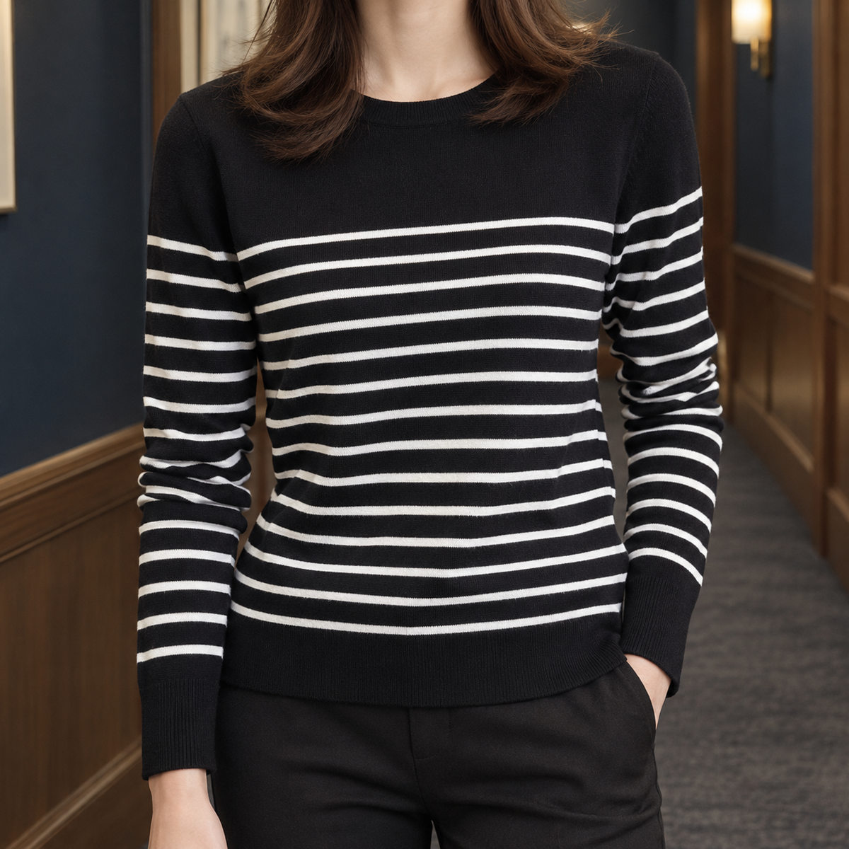Annabeth Striped Sweater - Black