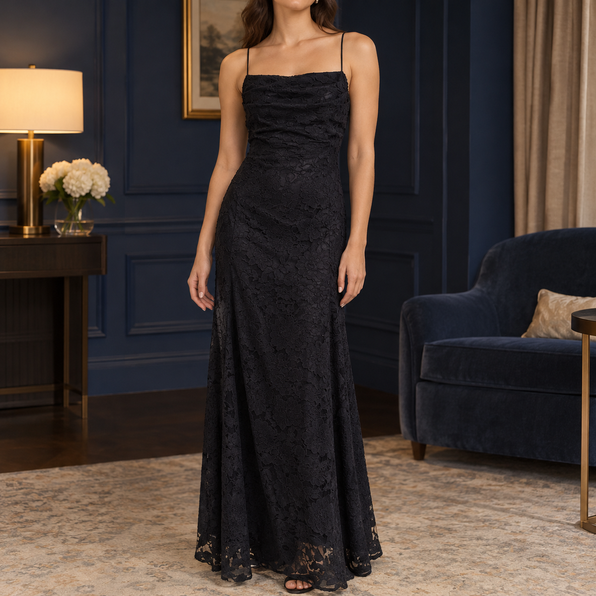 Leila Cowl Maxi Dress - Black