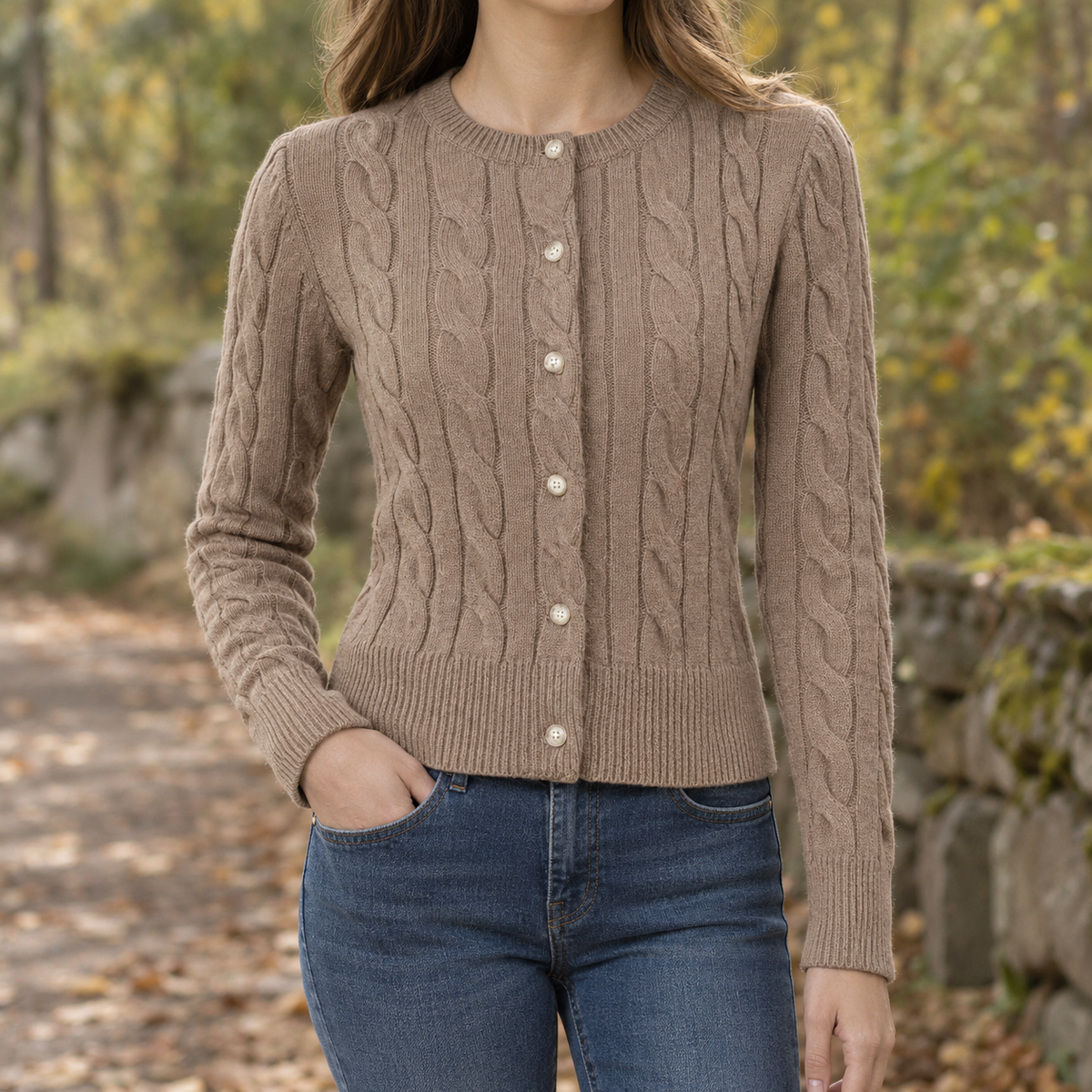 Lillian Cable Knit Cardigan - Khaki