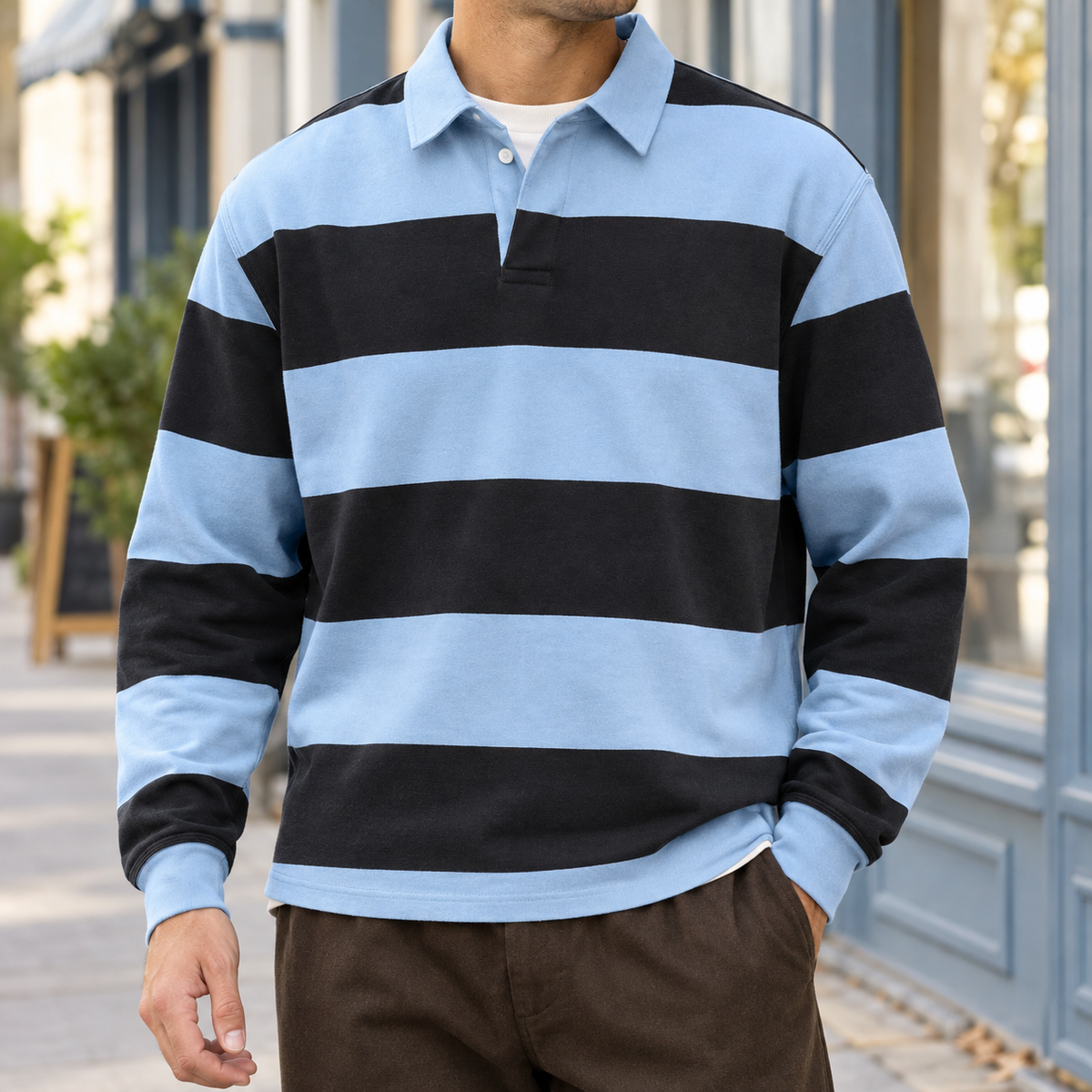 Alaric Striped Polo - Blue