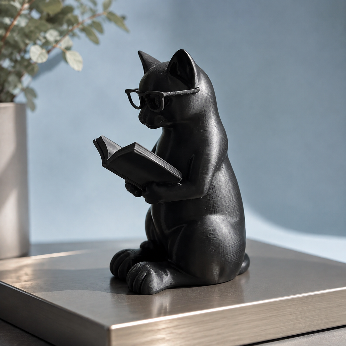 Hugo Reading Cat Statue - Black