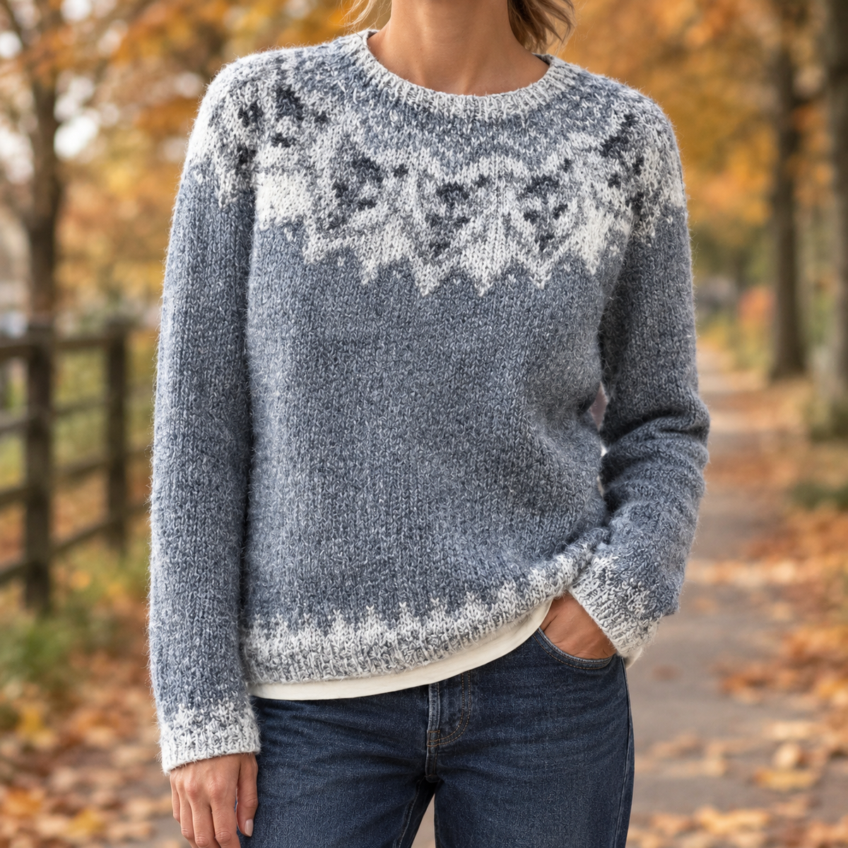 Bethany Fair Isle Sweater - Snow Wolf