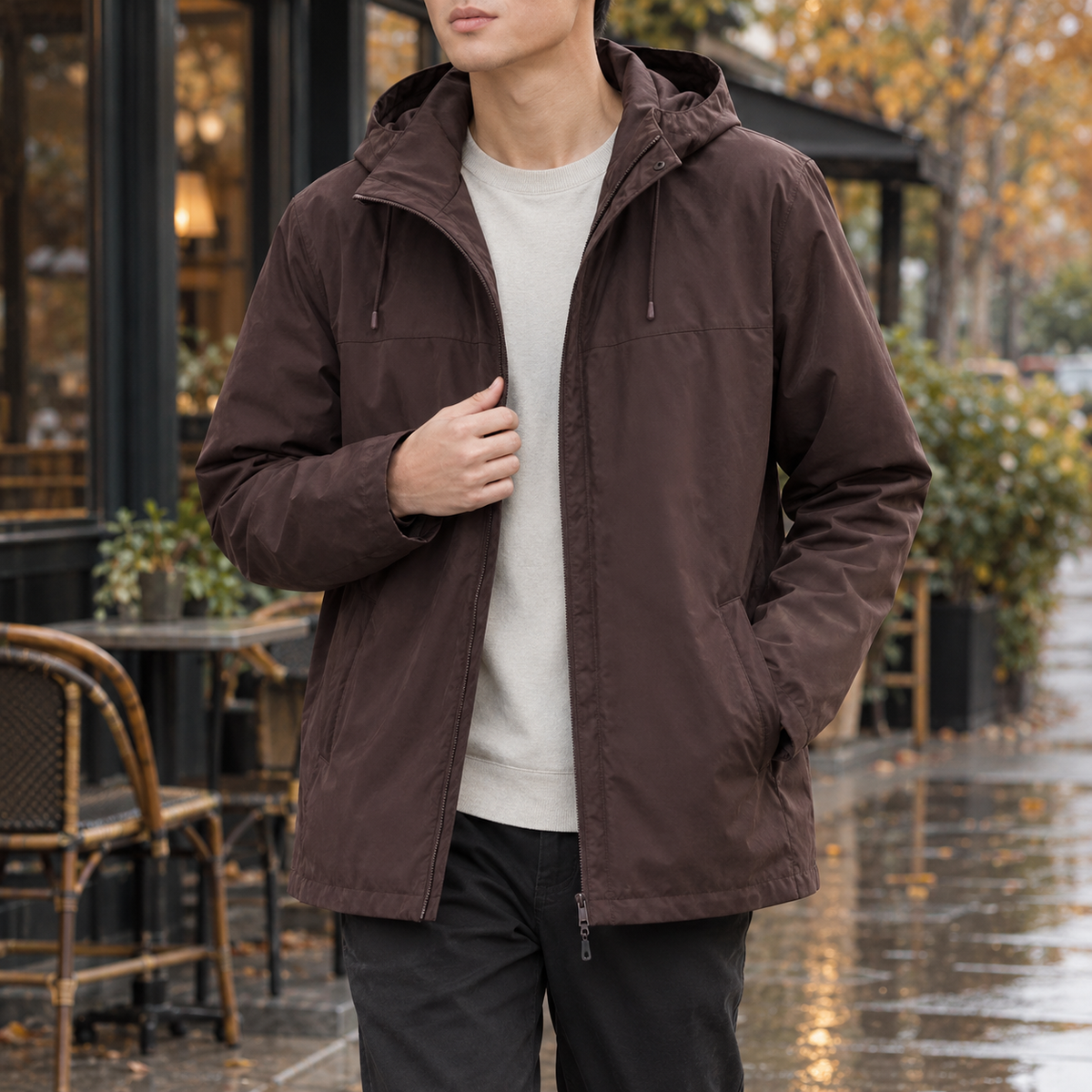 Orion-Dean Lightweight Hooded Jacket - Brown
