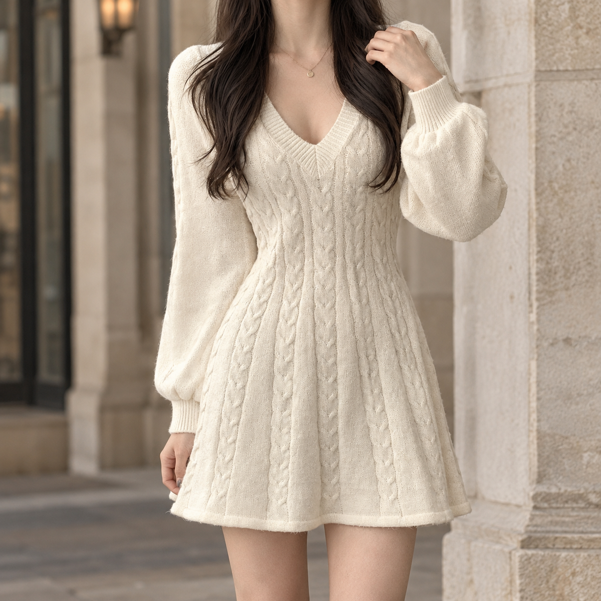 Mirabel Cable Knit Dress - White